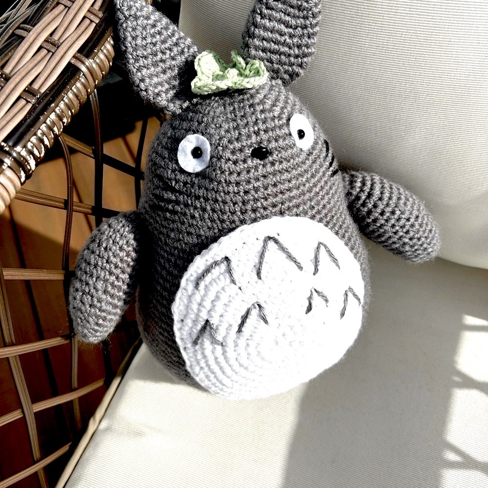 Gray and White Handmade Crochet Totoro Plush Toy